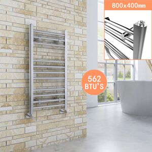 ELEGANT 800 x 500 mm Chrome Straight Towel Rail Radiator Bathroom Heated Towel Radiator + Anthracite Thermostatic Radiator Valves