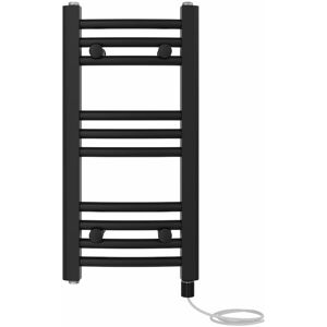 NRG - Bathroom Curved Prefilled Electric Heated Towel Rail Ladder Warmer Radiator 600x300mm Black