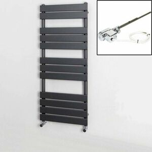 Duratherm - Anthracite Flat Panel Thermostatic Heated Towel Rail Electric Dual Fuel 1200 x 500mm