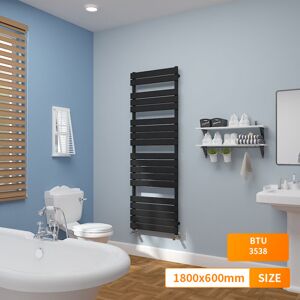 NRG - Bathroom Flat Panel Heated Towel Rail Radiator Central Heating Vertical 1800x600mm Black