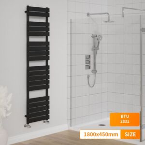 NRG - Bathroom Flat Panel Heated Towel Rail Radiator Central Heating Vertical 1800x450mm Black