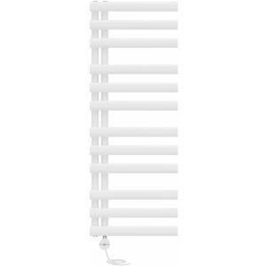 NRG - Bathroom Oval Column Prefilled Thermostatic Electric Heated Towel Rail Radiator 1200x450mm White