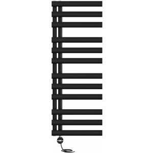 NRG - Bathroom Oval Column Prefilled Thermostatic Electric Heated Towel Rail Radiator 1200x450mm Black
