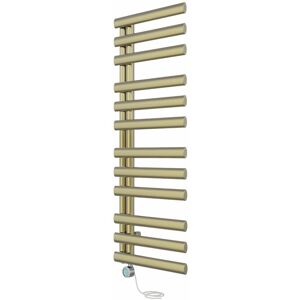 NRG - Bathroom Prefilled Electric Oval Column Thermostatic Heated Towel Rail Radiator 1200x450mm Brushed Brass