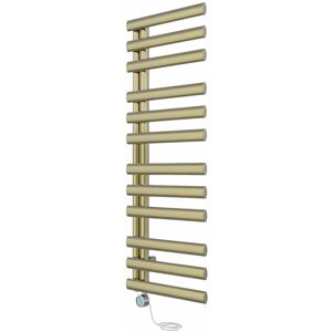 NRG - Bathroom Prefilled Electric Oval Column Thermostatic Heated Towel Rail Radiator 1200x450mm Brushed Brass with Smart WiFi