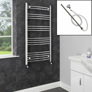 Duratherm Dual Fuel Heated Towel Rail Chrome Manual Designer Curved Electric 1200 x 600mm