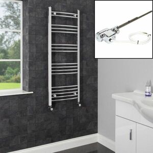 Duratherm - Dual Fuel Heated Towel Rail Chrome Thermostatic Designer Curved Electric 1200 x 450mm