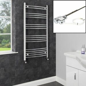 Duratherm - Dual Fuel Heated Towel Rail Chrome Thermostatic Designer Curved Electric 1200 x 600mm
