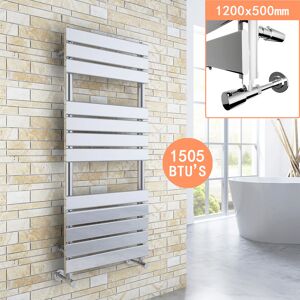 Elegant - Chrome Designer Flat Panel Heated Towel Rail Radiator 1200 x 500