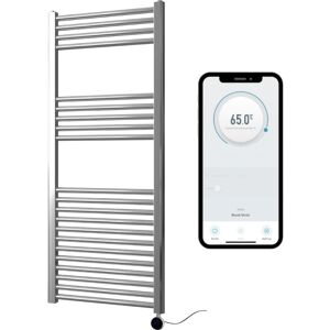 Manissa - Chrome Electric Smart WiFi Controlled Heated Towel Rail 500mm w x 1200mm h Straight 7 Day Programmable Timer App Compatibility