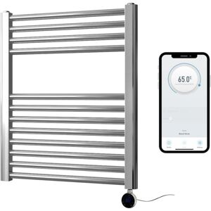 MANISSA Chrome Electric Smart WiFi Controlled Heated Towel Rail 300mm W x 800mm H Flat 7 Day Programmable Timer App Compatibility