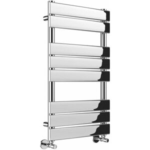 NRG Designer Flat Panel Chrome Heated Bathroom Towel Rail Radiator with Angled Chrome Valves 800x450mm