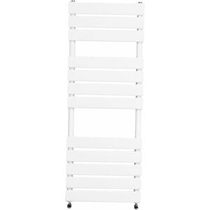 NRG - Designer Flat Panel Heated Bathroom Towel Rail Radiator White with Angled Chrome Valves 1200x450mm