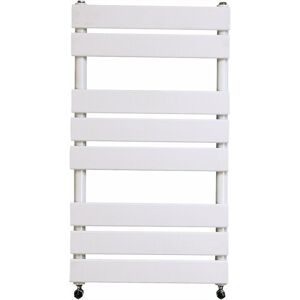 NRG - Designer Flat Panel Heated Bathroom Towel Rail Radiator White with Angled Chrome Valves 800x450mm