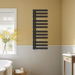 NRG - Designer Oval Column Heated Towel Rail Bathroom Ladder Radiator Vertical Rads 1200x450mm Black