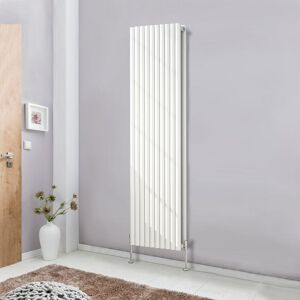 NRG - Designer Vertical White 1800x590 Radiator Tall Upright Bathroom Heater Modern Oval Column Double Panel Central Heating