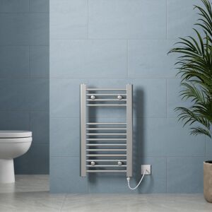 Duratherm - Galiflo Chrome Heated Towel Rail Radiator Flat Straight Electric Bathroom Heating 700 x 400mm