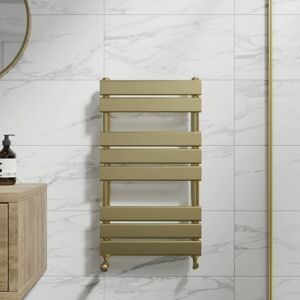 Duratherm Brushed Brass Flat Panel Heated Towel Rail Bathroom Radiator 800 x 450mm