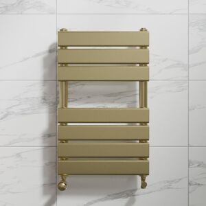Duratherm - Brushed Brass Flat Panel Heated Towel Rail Bathroom Radiator 650 x 400mm