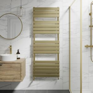 Duratherm - Brushed Brass Flat Panel Heated Towel Rail Bathroom Radiator 1600 x 600mm