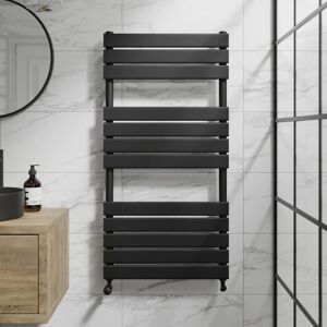 Duratherm - Black Flat Panel Heated Towel Rail Bathroom Radiator 1200 x 600mm