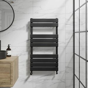 Duratherm - Black Flat Panel Heated Towel Rail Bathroom Radiator 950 x 500mm