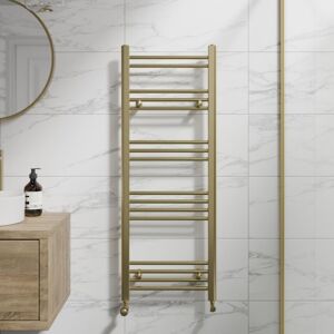 Duratherm - Brushed Brass Flat Straight Heated Towel Rail Bathroom Radiator Designer 1200 x 450mm