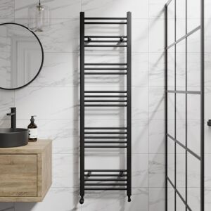 Duratherm - Matt Black Flat Straight Heated Towel Rail Bathroom Radiator Designer 1600 x 450mm