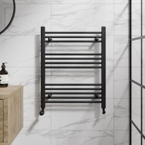 Duratherm - Matt Black Flat Straight Heated Towel Rail Bathroom Radiator Designer 750 x 600mm