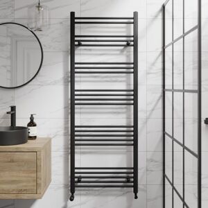 Duratherm - Matt Black Flat Straight Heated Towel Rail Bathroom Radiator Designer 1600 x 600mm