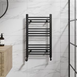 Duratherm - Matt Black Flat Straight Heated Towel Rail Bathroom Radiator Designer 750 x 450mm