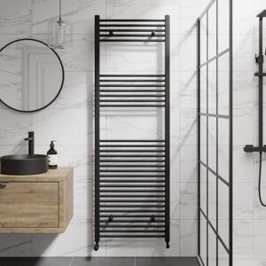 Duratherm - Matt Black Flat Straight Heated Towel Rail Bathroom Radiator Designer 1800 x 600mm