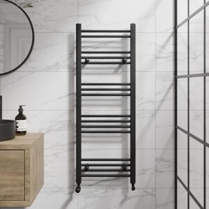 Duratherm - Matt Black Flat Straight Heated Towel Rail Bathroom Radiator Designer 1200 x 450mm