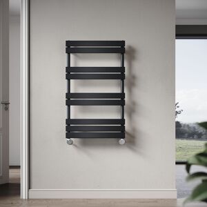 Elegant - 1000 x 600mm Heated Towel Rail Black Modern Bathroom Radiator, Flat Panel Design ,Central Heating Towel Warmers, Exclude Valves