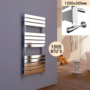 Elegant - 1200 x 500 Chrome Flat Panel Heated Towel Rail Bathroom Radiator