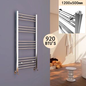 Elegant - 1200 x 500 mm Chrome Efficient Rads Flat Panel Towel Rail Radiator Bathroom Heated + Chrome Thermostatic Radiator Valves
