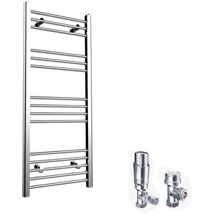 Elegant - 1200 x 500mm Modern Straight Heated Towel Rail Designer Bathroom Radiator Chrome + Chrome Thermostatic Radiator Valves