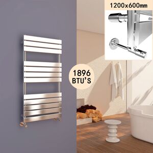 Elegant - 1200 x 600mm Chrome Designer Flat Panel Heated Towel Rail Modern Bathroom Radiator