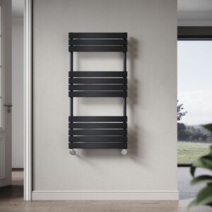 Elegant 1200 x 600mm Heated Towel Rail Black Modern Bathroom Radiator, Flat Panel Design ,Central Heating Towel Warmers, Exclude Valves