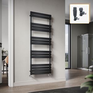 Elegant - 1600 x 600mm Heated Towel Rail Black Flat Panel Design Tower Hanger, Modern Bathroom Radiator, Wall Mounted Ladder + Anthracite