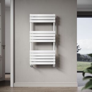 Elegant - 1200 x 600mm Heated Towel Rail White Modern Bathroom Radiator, Flat Panel Design, Central Heating Towel Warmers, Exclude Valves