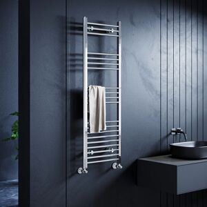 Elegant - 1500 x 500 mm Chrome Designer Towel Rail Radiator Bathroom Heated Towel Radiator + Anthracite Thermostatic Radiator Valves