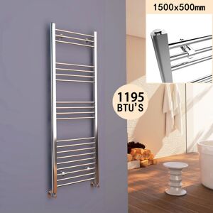 Elegant - 1500 x 500 mm Chrome Efficient Rads Modern Towel Rail Radiator Bathroom Heated + Chrome Thermostatic Radiator Valves