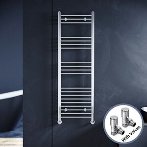 Elegant - 1500 x 500 mm Chrome Modern Towel Rail Radiator Bathroom Heated Heaters For Home Low Energy + Angled Radiator Valves