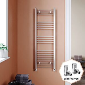 Elegant - 1500 x 500 mm Chrome Modern Towel Rail Radiator Bathroom Heated High Heat Output + Angled Radiator Valves