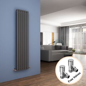Elegant - 1600 x 360 mm Anthracite Modern Tall Bar Radiator Efficient Radiator Single Designer Oval Panel Heater Radiators + Chrome Angled Radiator