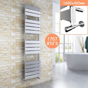 Elegant - 1600 x 400 Heated Towel Rail Bathroom Radiator Chrome Flat Panel Towel Radiator + Angled Radiator Valves