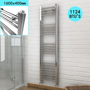 ELEGANT 1600 x 400 mm Chrome Efficient Rads Straight Towel Rail Radiator Bathroom Heated + Chrome Thermostatic Radiator Valves