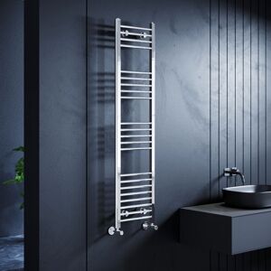 ELEGANT 1600 x 400 mm Chrome Straight Towel Rail Radiator Bathroom Heated Towel Radiator + Anthracite Thermostatic Radiator Valves