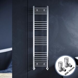 ELEGANT 1600 x 400 mm Modern Straight Towel Rail Radiator Chrome Bathroom Radiator + Angled Radiator Valves